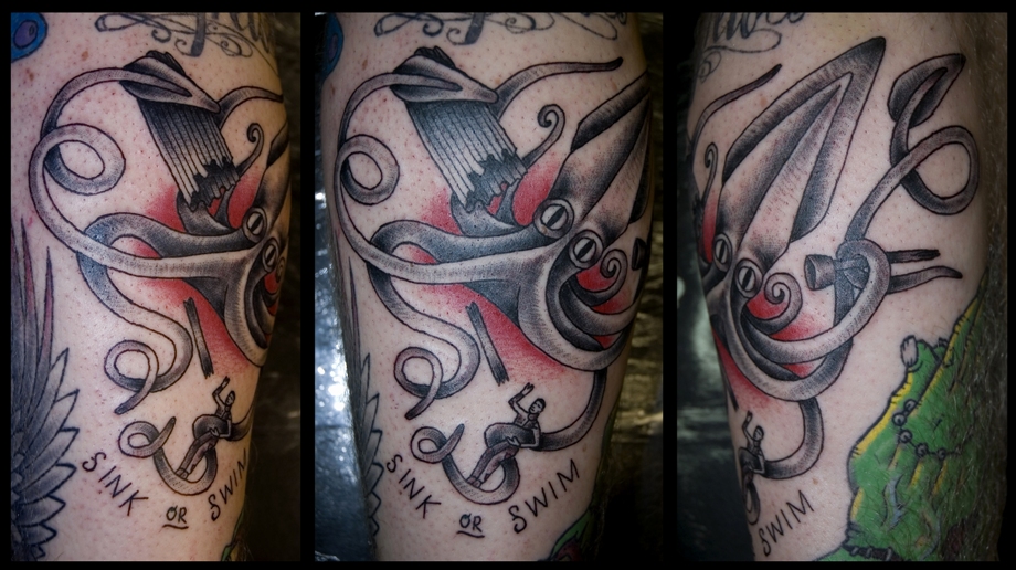 Kraken Against Submarine  American Traditional Naked Art Tattoos Eddie  Macintosh Odenton MD  rtattoos