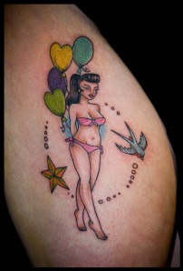 traditional pin up girl tattoo bikini balloons